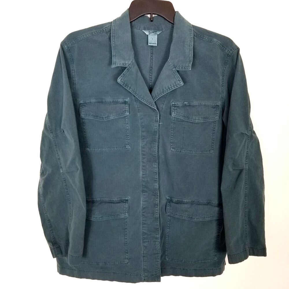 Duluth Trading‎ Women  Shop Square Jacket Sz L Teal Button Up Pockets Canvas